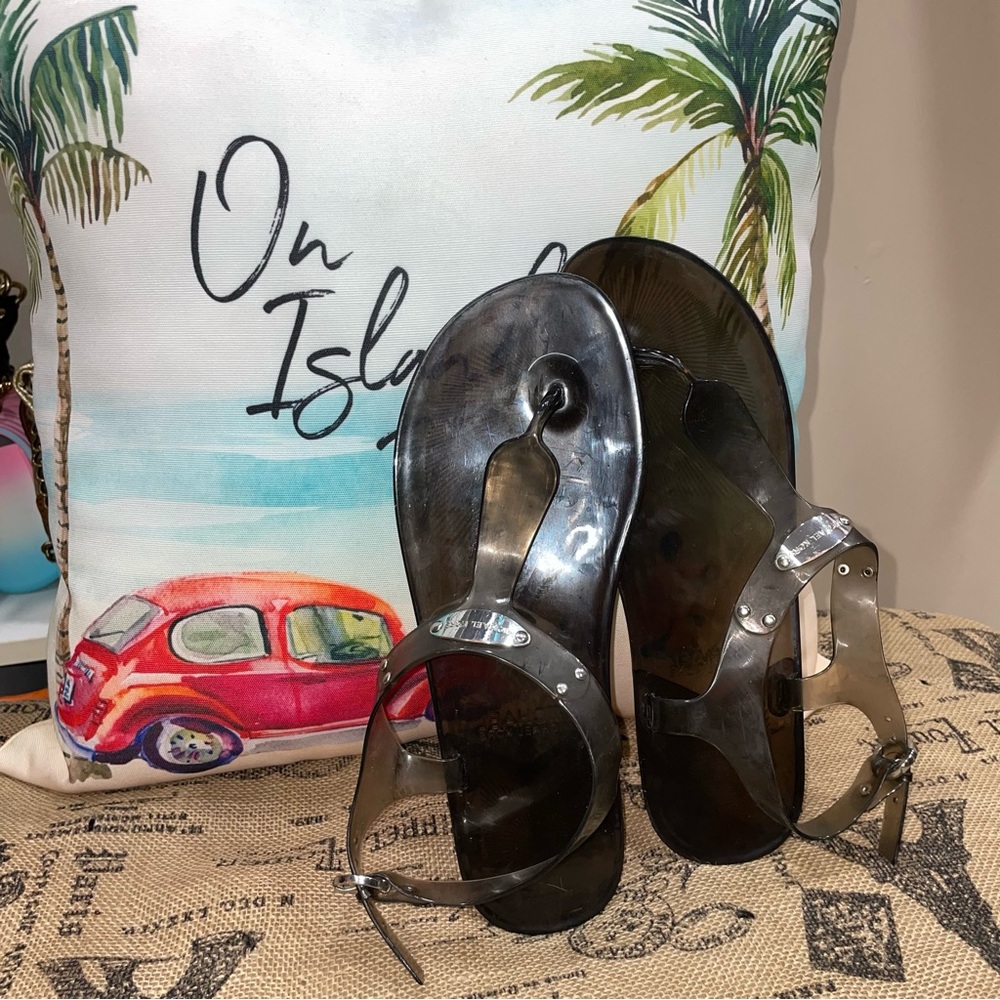 Michael Kors MK Plate Dark Amber Jelly Thong Sandals Size 10